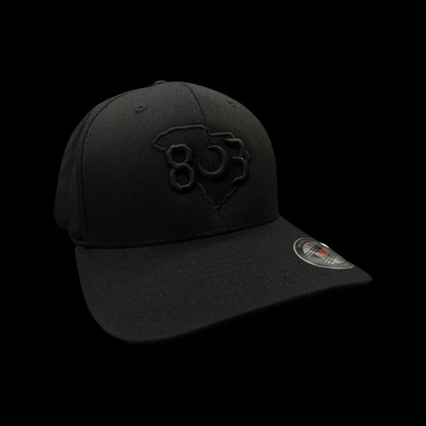 803 Flexfit XXL Black fitted cotton hat (2 logo colors)