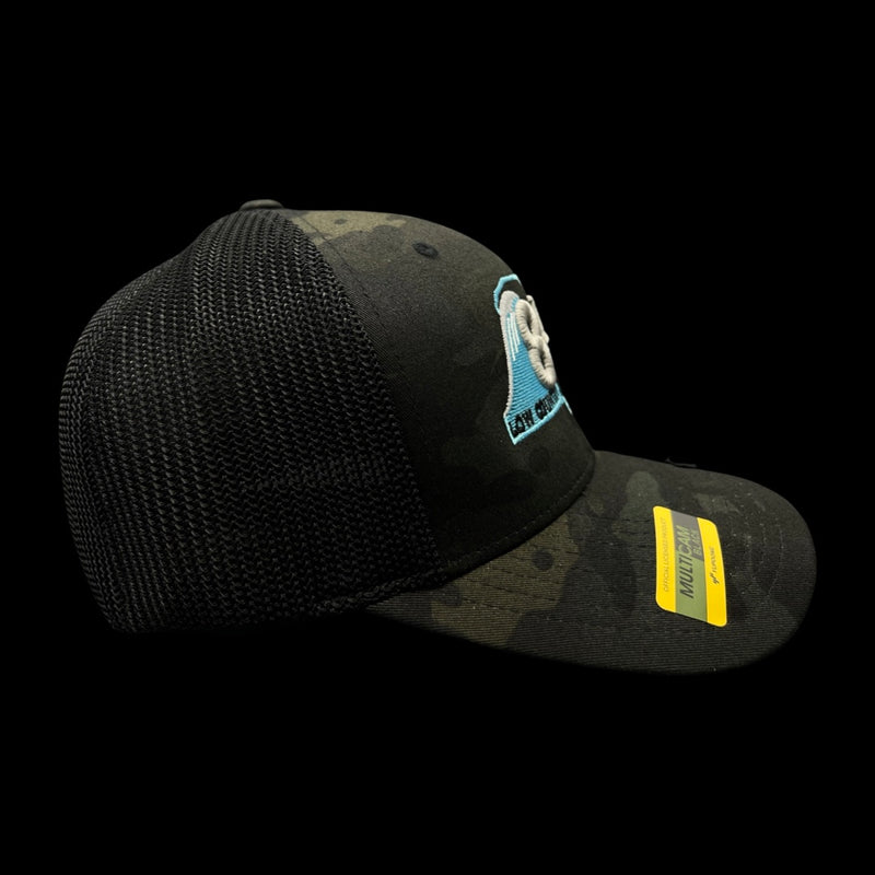 843 Lowcountry Flexfit Black Camo Fitted Mesh Trucker