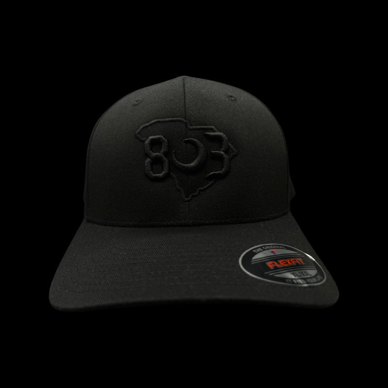 803 Flexfit XXL Black fitted cotton hat (2 logo colors)