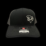 803 Richardson Black- Steel Offset Logo Trucker Hat