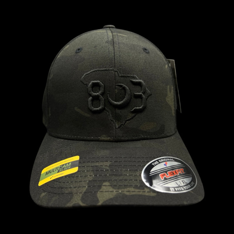 803 Flexfit Black Camo cotton ball cap (2 sizes)