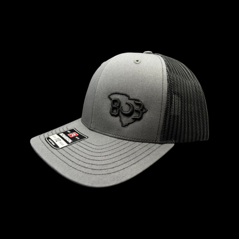 803 Richardson Charcoal-Black Offset Logo Trucker Hat