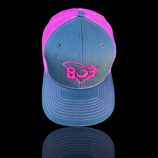 803 Richardson Charcoal and Pink Snapback Trucker Hat
