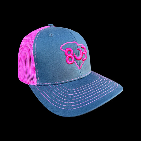 803 Richardson Charcoal and Pink Snapback Trucker Hat