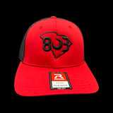 803 Richardson Flex Red Black Fitted Mesh Trucker Hat