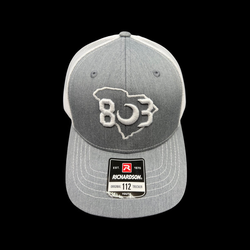 803 Richardson heather grey white youth trucker hat