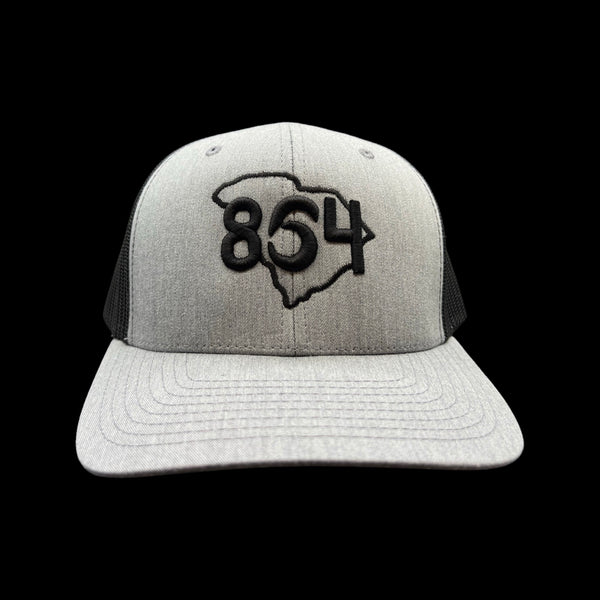 864 Yupoong 112 Heather Grey-Black Trucker Hat