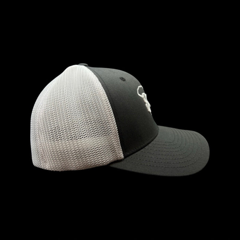 803 Flexfit Charcoal White Fitted Mesh Trucker Hat
