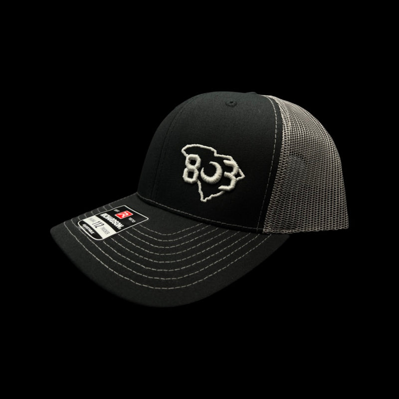 803 Richardson Black- Steel Offset Logo Trucker Hat
