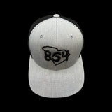 864 Yupoong 112 Heather Grey-Black Trucker Hat