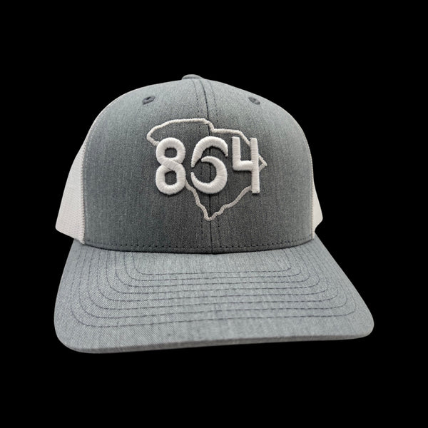 864 Yupoong Heather Grey-White Trucker Hat