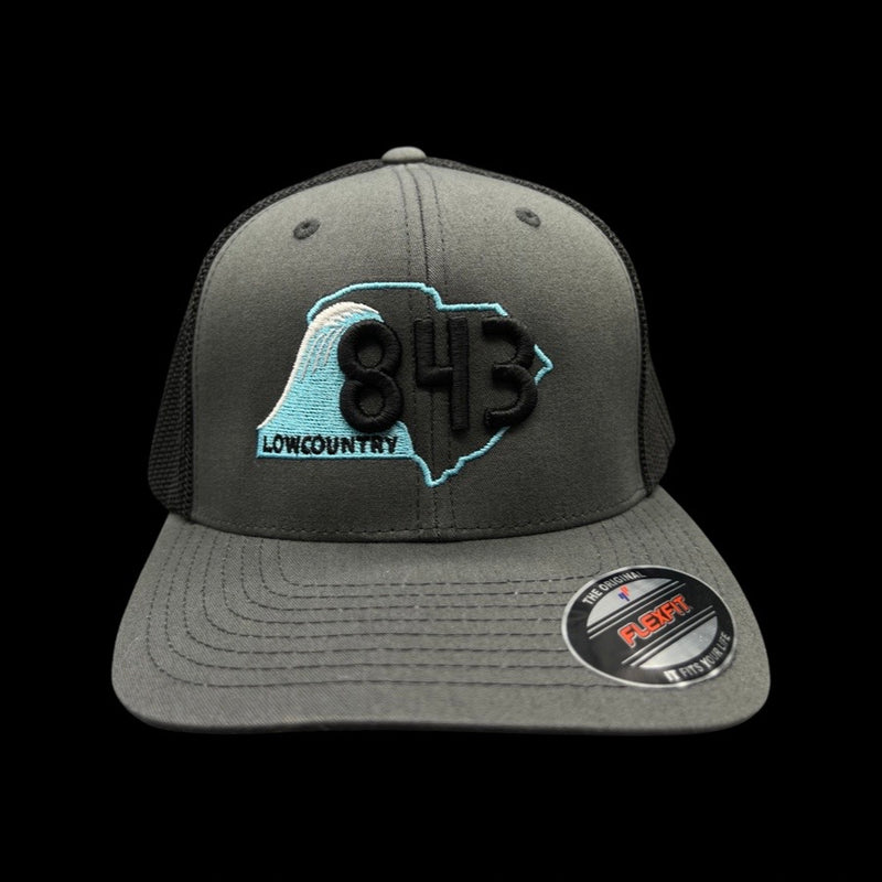 843 Lowcountry Flexfit Charcoal-Black Fitted Mesh Hat